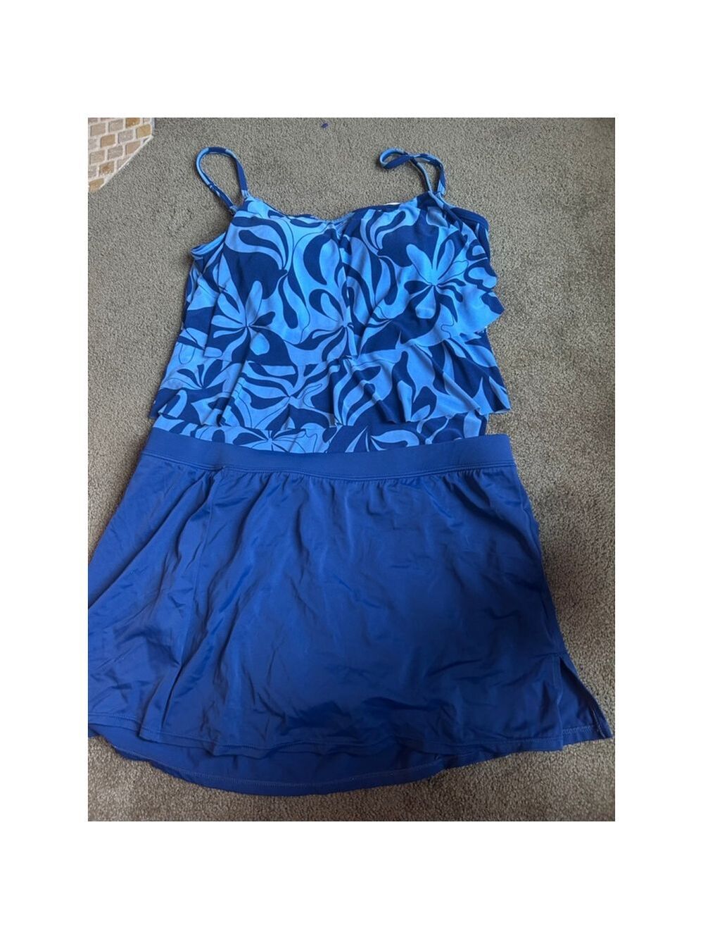 Women's Kai Harbour Swim Blue Floral Tankini Top & Skirt Set L